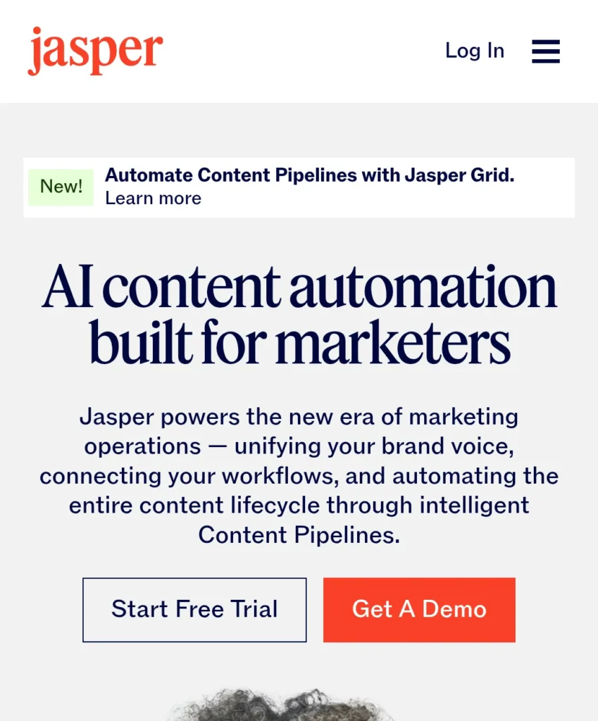 AI-powered content automation platform for marketers, featuring Jasper Grid for unified workflow and brand voice management.