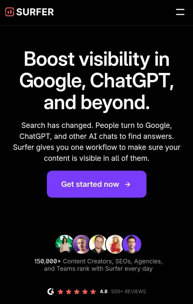 Boost your content visibility across Google, ChatGPT, and AI platforms with Surfer’s unified workflow for creators and SEO teams.
